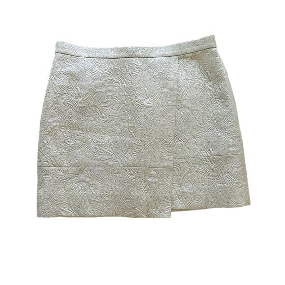 J. Crew Skirt Pearl Metallic Matelasse Origami Faux Wrap Mini Skirt Size 10 NEW - Picture 2 of 12